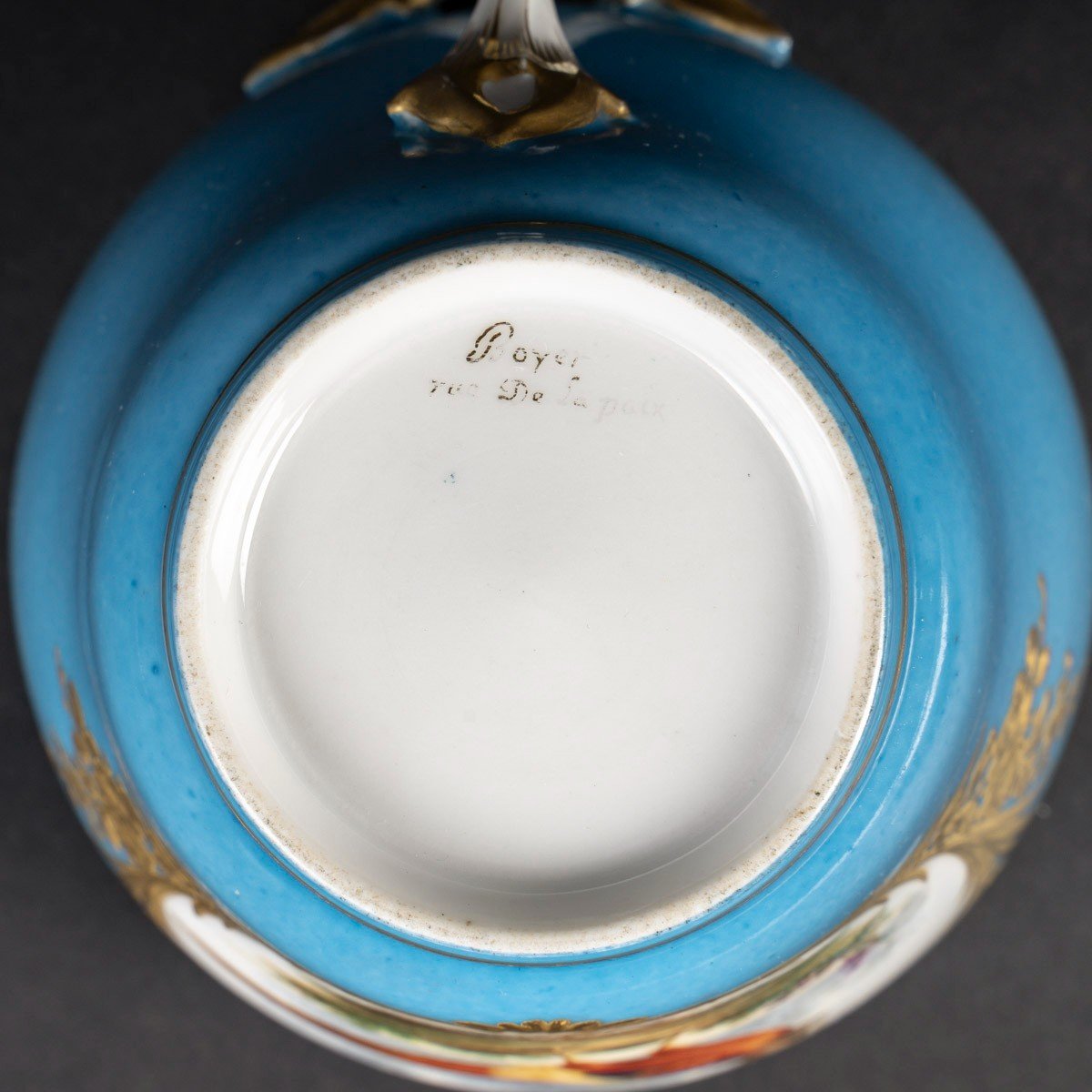 Grande Tasse Paris " Boyer" Aux Oiseaux Polychromes Sur Fond Bleu Céleste( 1840),-photo-4