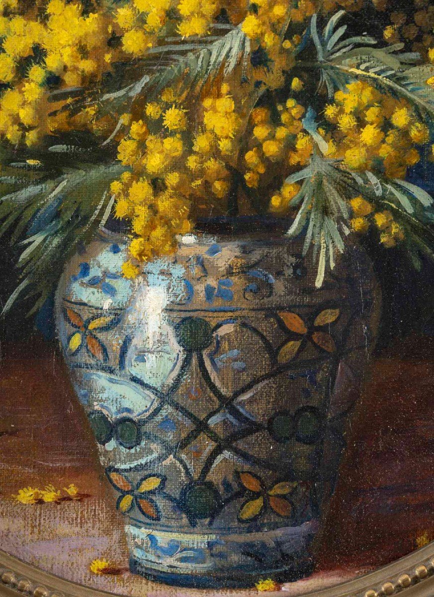 J. Olivier (19th/20th Century) Mimosas Vase France-photo-2