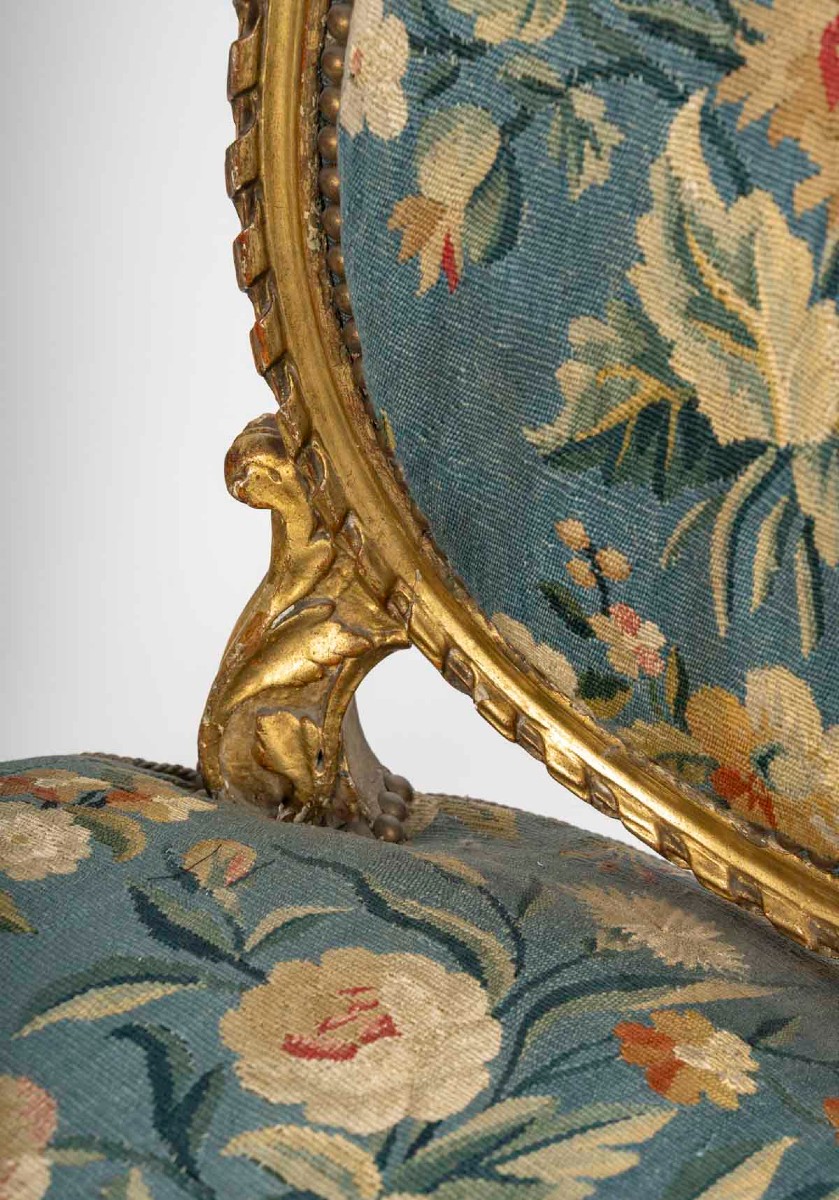 Paire de chaises St Louis XVI Bleues en tapisserie-photo-3