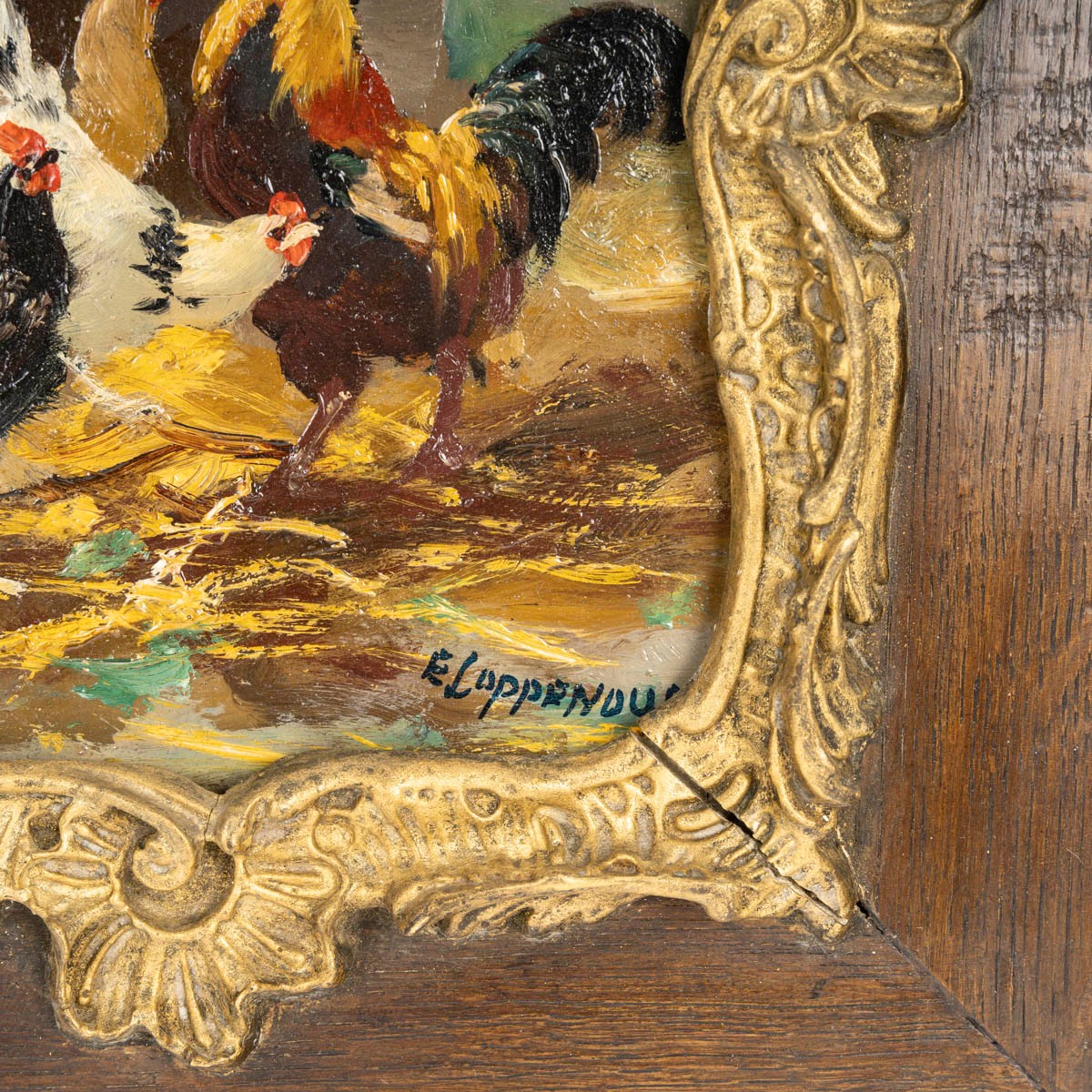 Paire d'Huiles : Les Poulaillers   "edmond Van Coppenolle "1846/1914 -photo-2