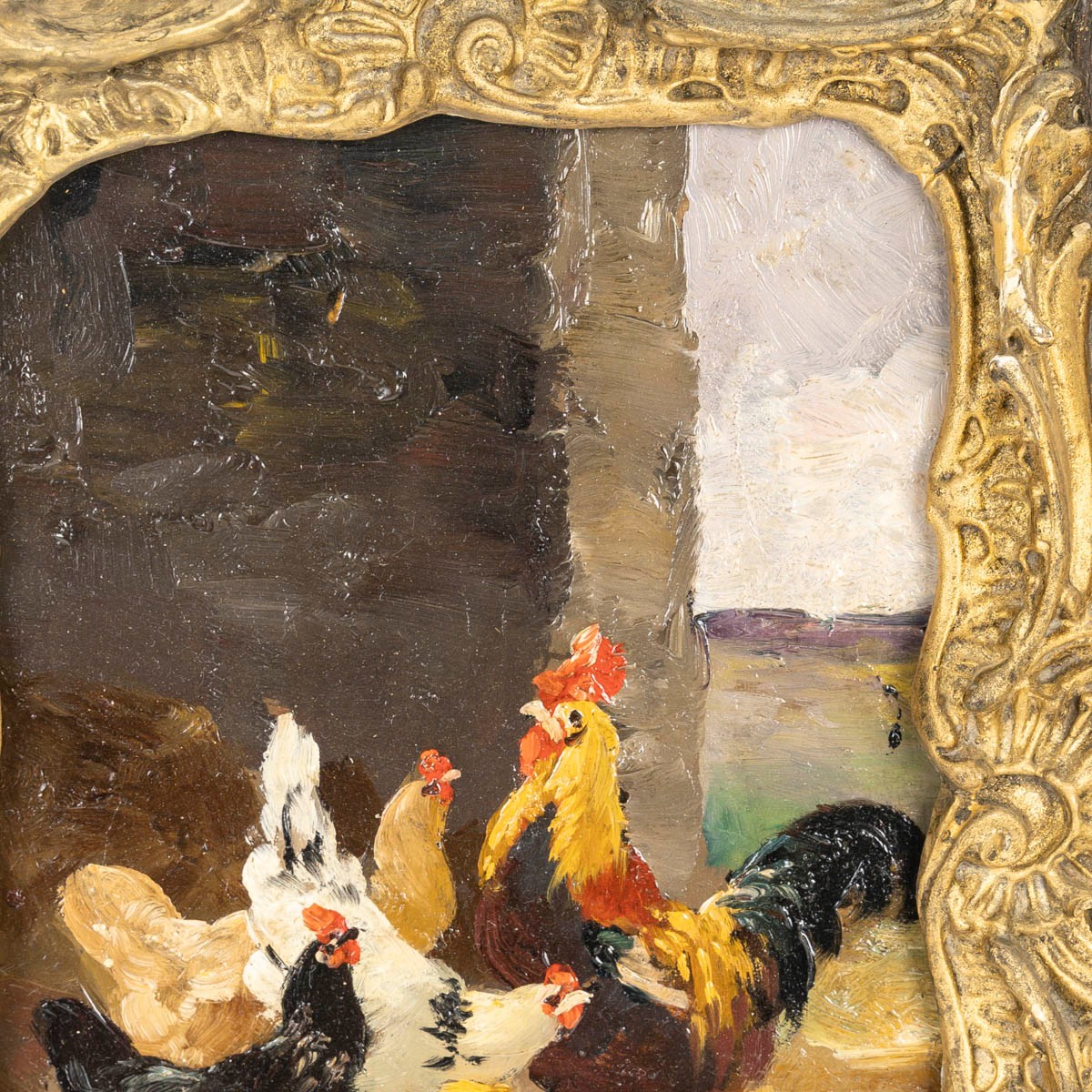 Paire d'Huiles : Les Poulaillers   "edmond Van Coppenolle "1846/1914 -photo-3