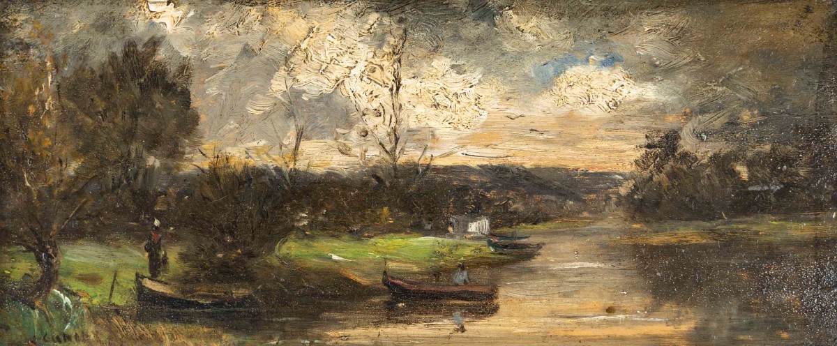 Charles Emile Canet "Paire d ' huiles sur panneau "Ecole de Barbizon  XIX ème-photo-3