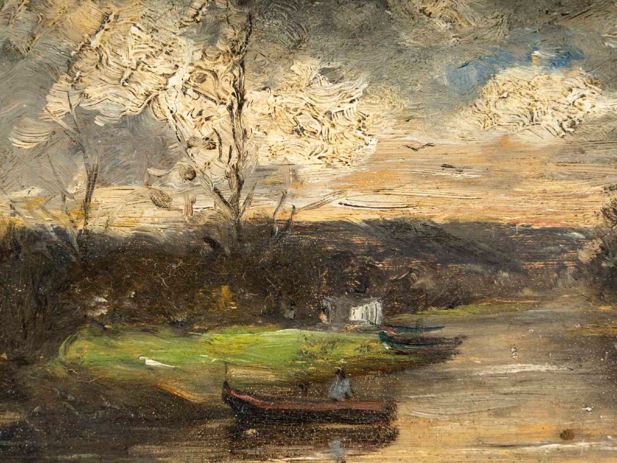 Charles Emile Canet "Paire d ' huiles sur panneau "Ecole de Barbizon  XIX ème-photo-4
