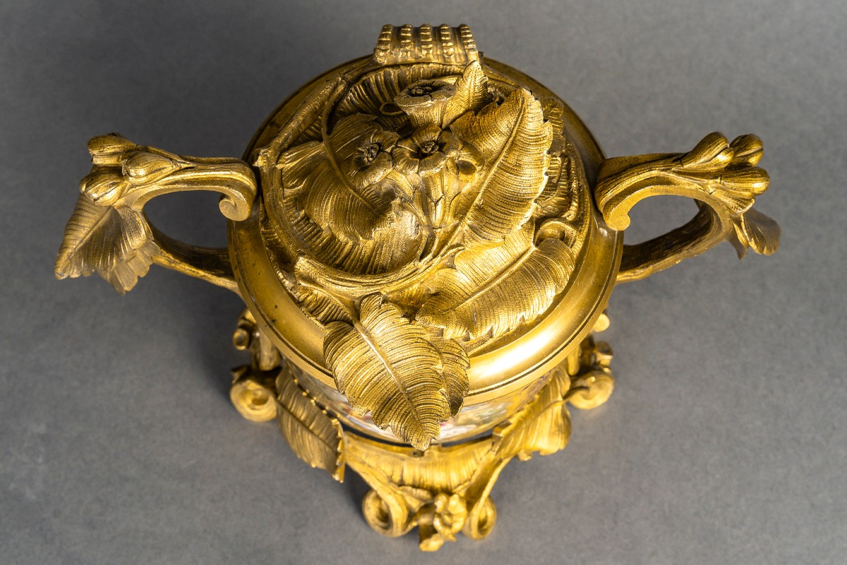 Covered Pot In Sèvres Blue Porcelain And Gilded Bronze, 19th Century-photo-4