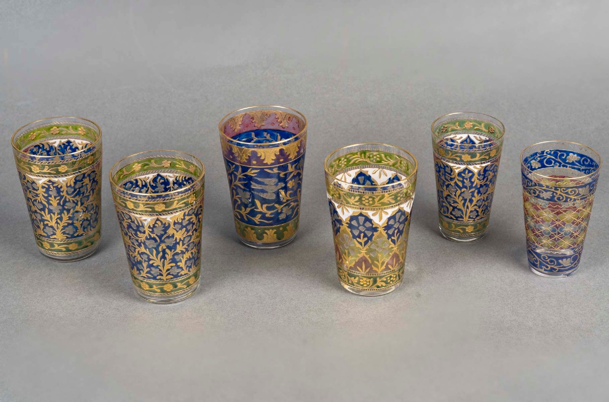   Une Carafe  et  six Gobelets émaillés  "Fritz Heckert "1890-photo-7