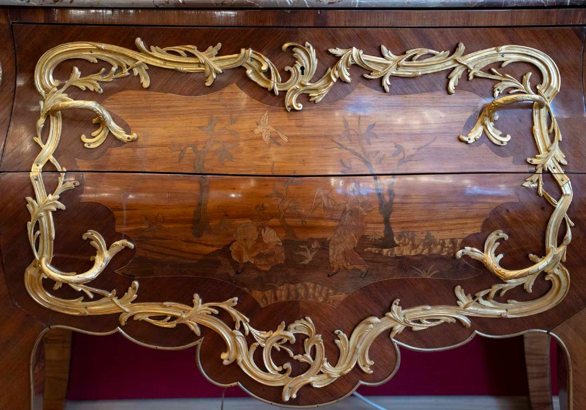 Louis XV Style Chest Of Drawers With Chinese Decoration, 19th Century-photo-2