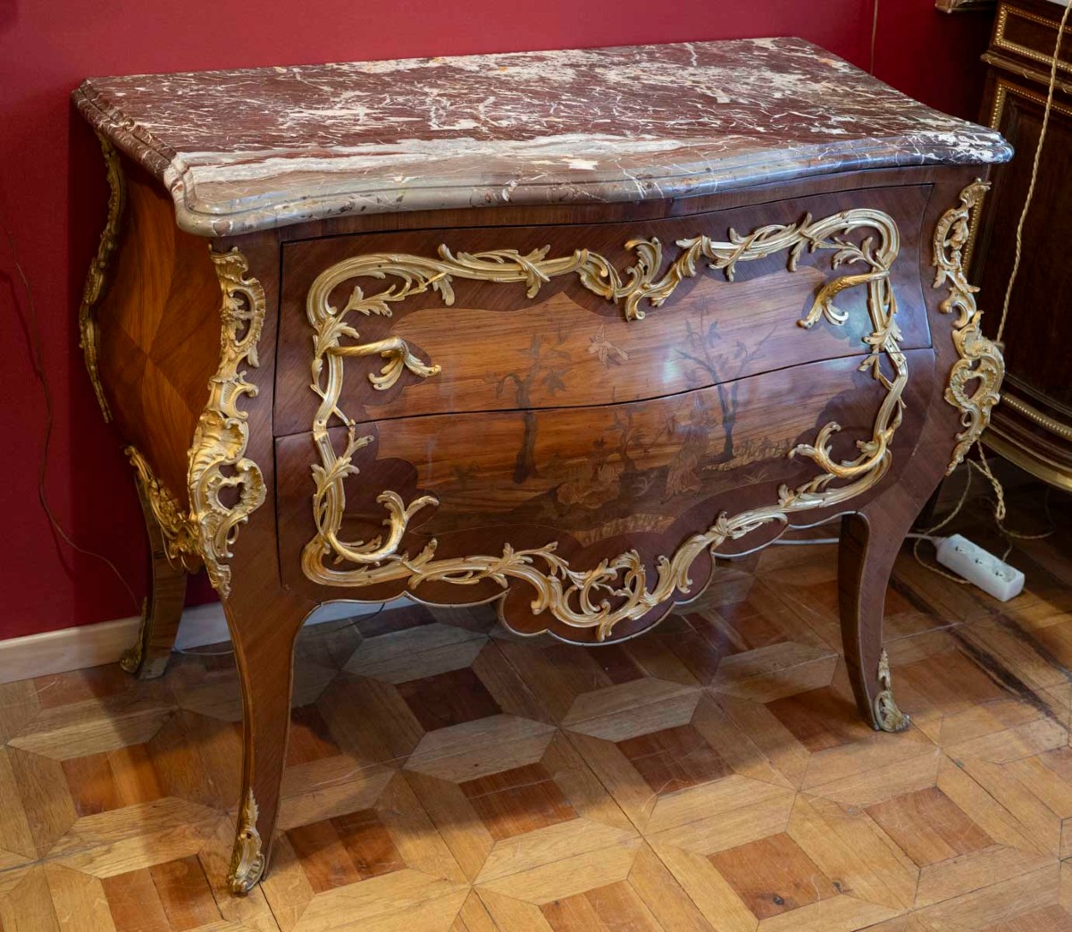 Louis XV Style Chest Of Drawers With Chinese Decoration, 19th Century-photo-8