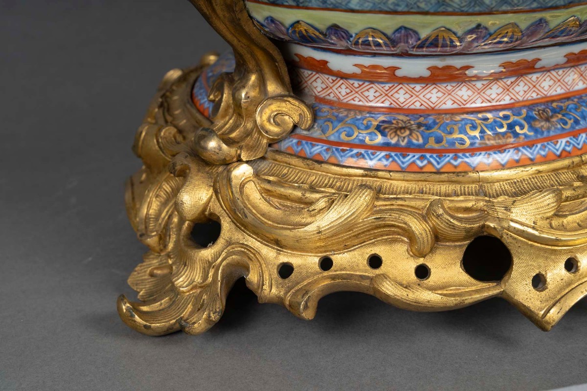 Large Blue And Gold Cup With Peonies And Dragons, 19th Century-photo-3