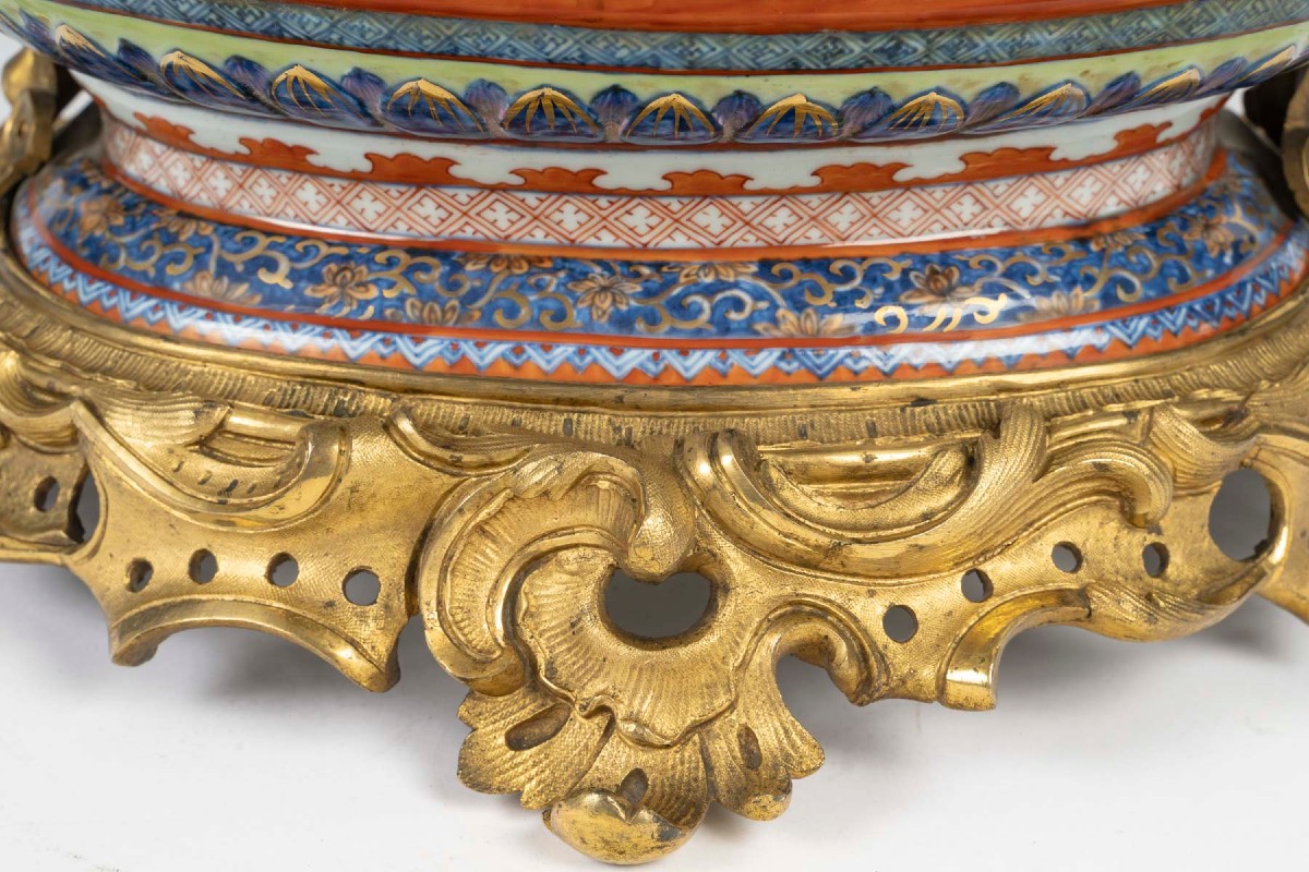 Large Blue And Gold Cup With Peonies And Dragons, 19th Century-photo-4