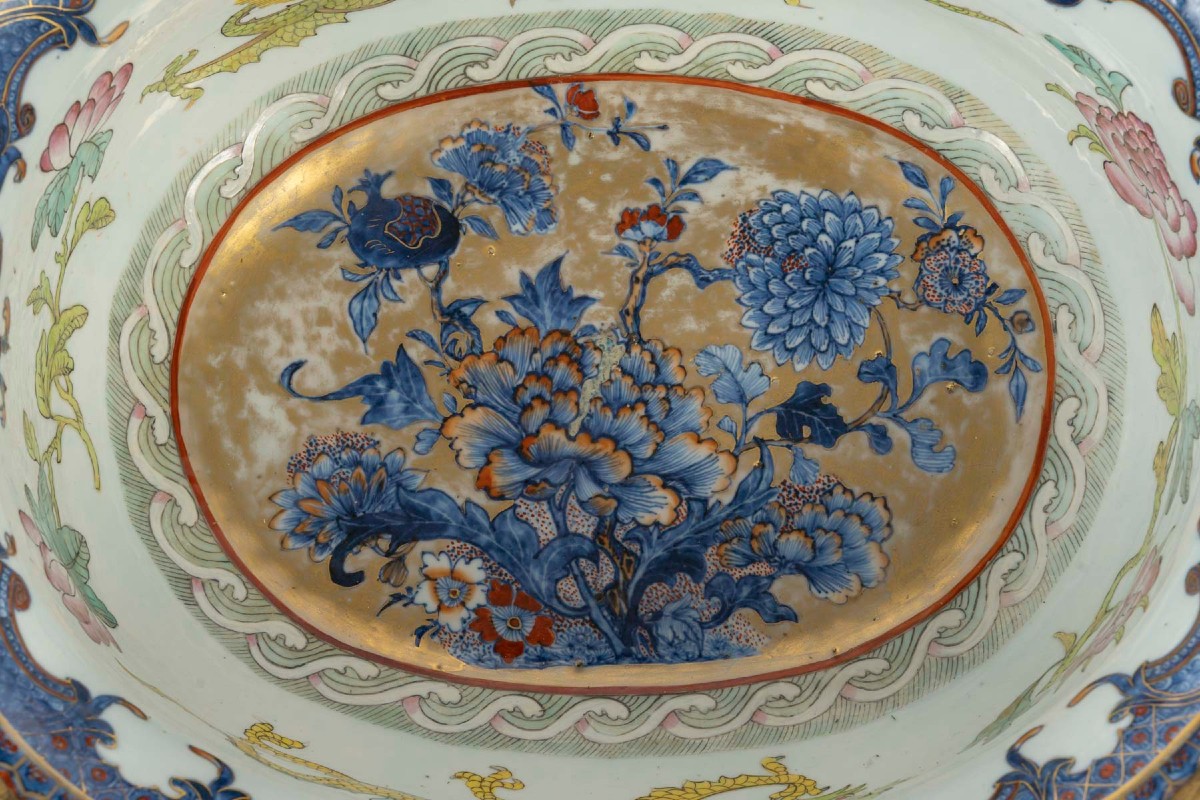 Large Blue And Gold Cup With Peonies And Dragons, 19th Century-photo-3