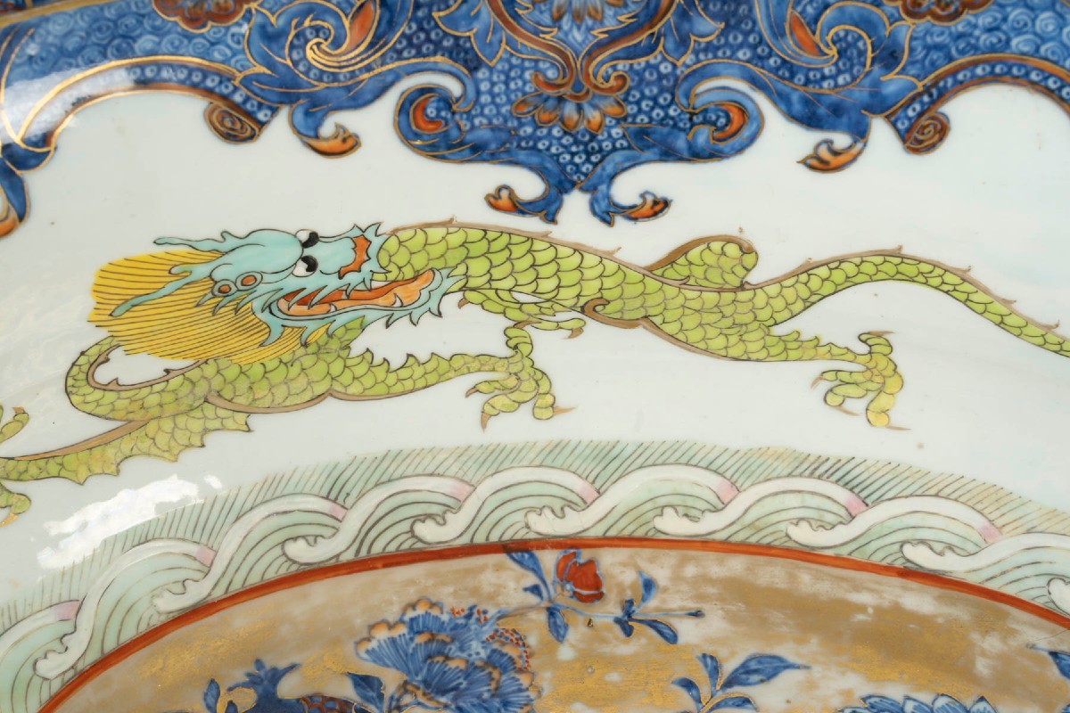 Large Blue And Gold Cup With Peonies And Dragons, 19th Century-photo-4