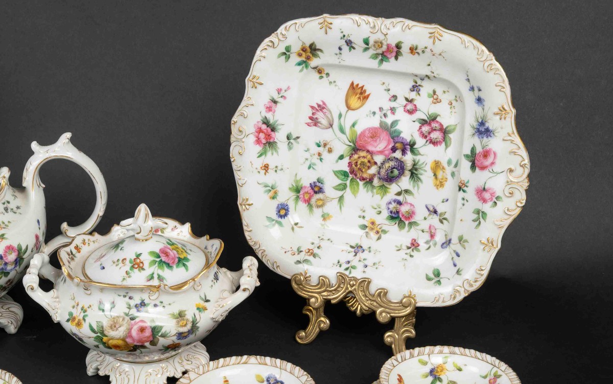 Service à  Thé "Jacob PETIT "fleuri peint par" Rihouet" Paris circa 1825-photo-2