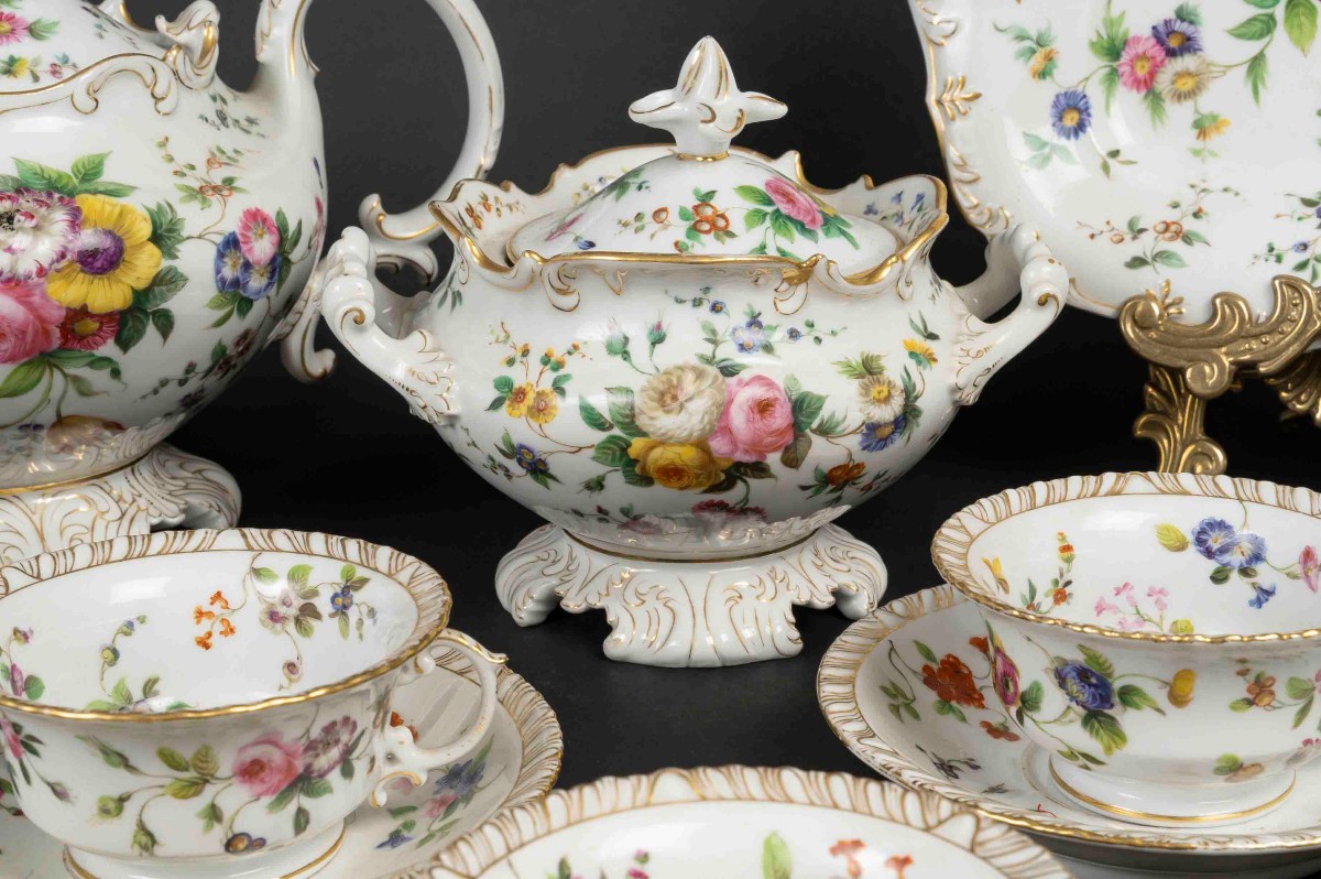 Service à  Thé "Jacob PETIT "fleuri peint par" Rihouet" Paris circa 1825-photo-4