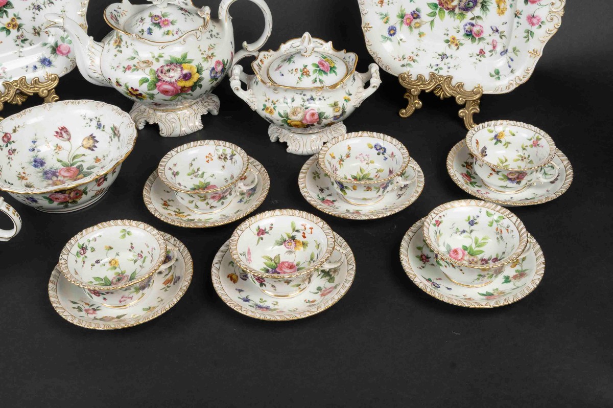 Service à  Thé "Jacob PETIT "fleuri peint par" Rihouet" Paris circa 1825-photo-1