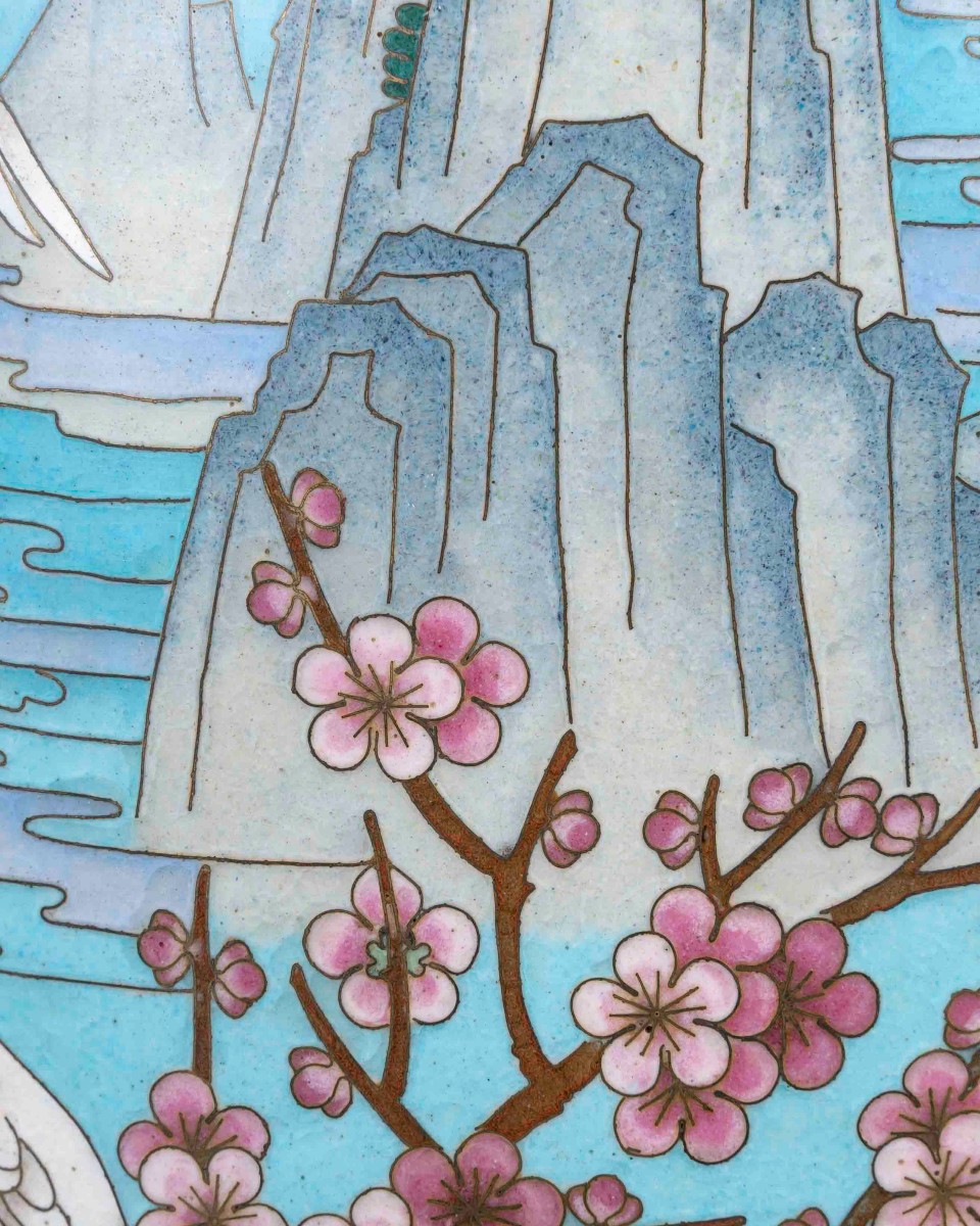 Paire de Grands Vases cloisonnés aux  "Grues "-photo-2