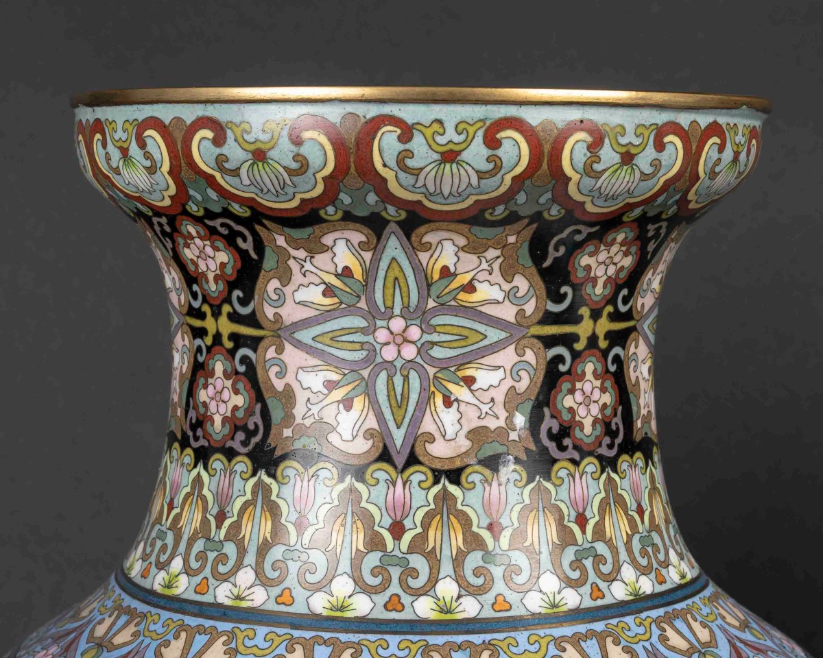 Paire de Grands Vases cloisonnés aux  "Grues "-photo-4