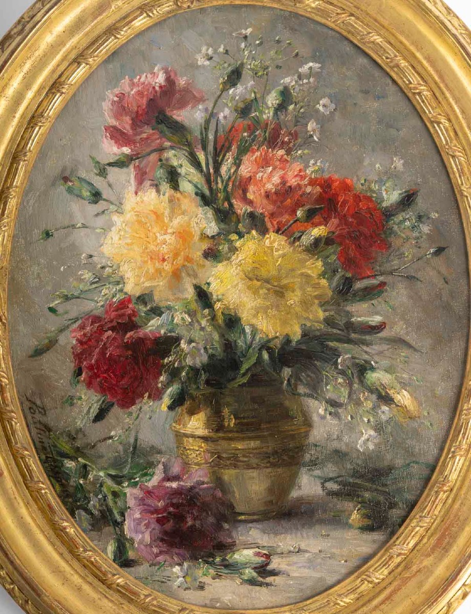 Paire d'huiles sur toile " Fleurs dans un Vase " par  Pauline CASPERS ( 1865/1946 ) France-photo-4