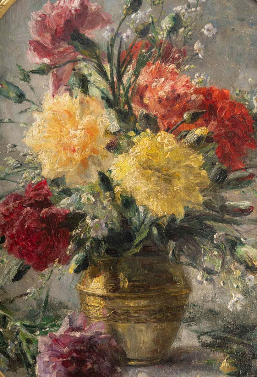 Paire d'huiles sur toile " Fleurs dans un Vase " par  Pauline CASPERS ( 1865/1946 ) France-photo-1