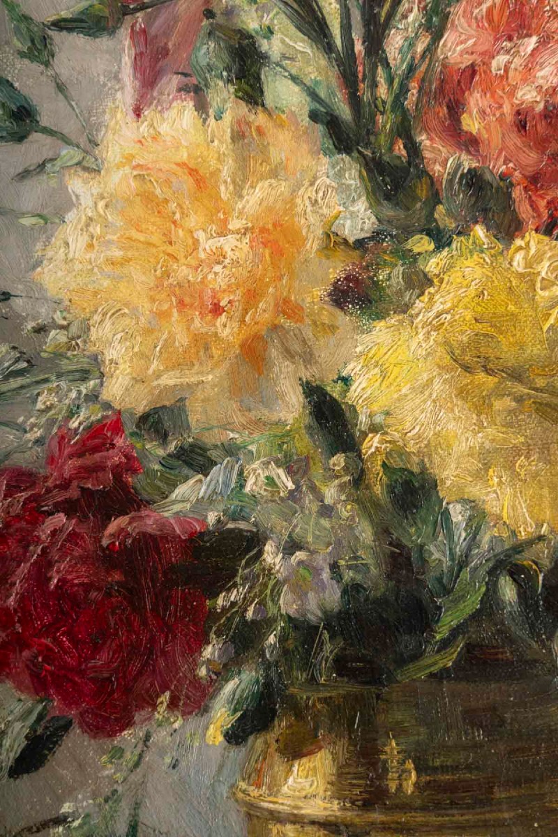 Paire d'huiles sur toile " Fleurs dans un Vase " par  Pauline CASPERS ( 1865/1946 ) France-photo-2