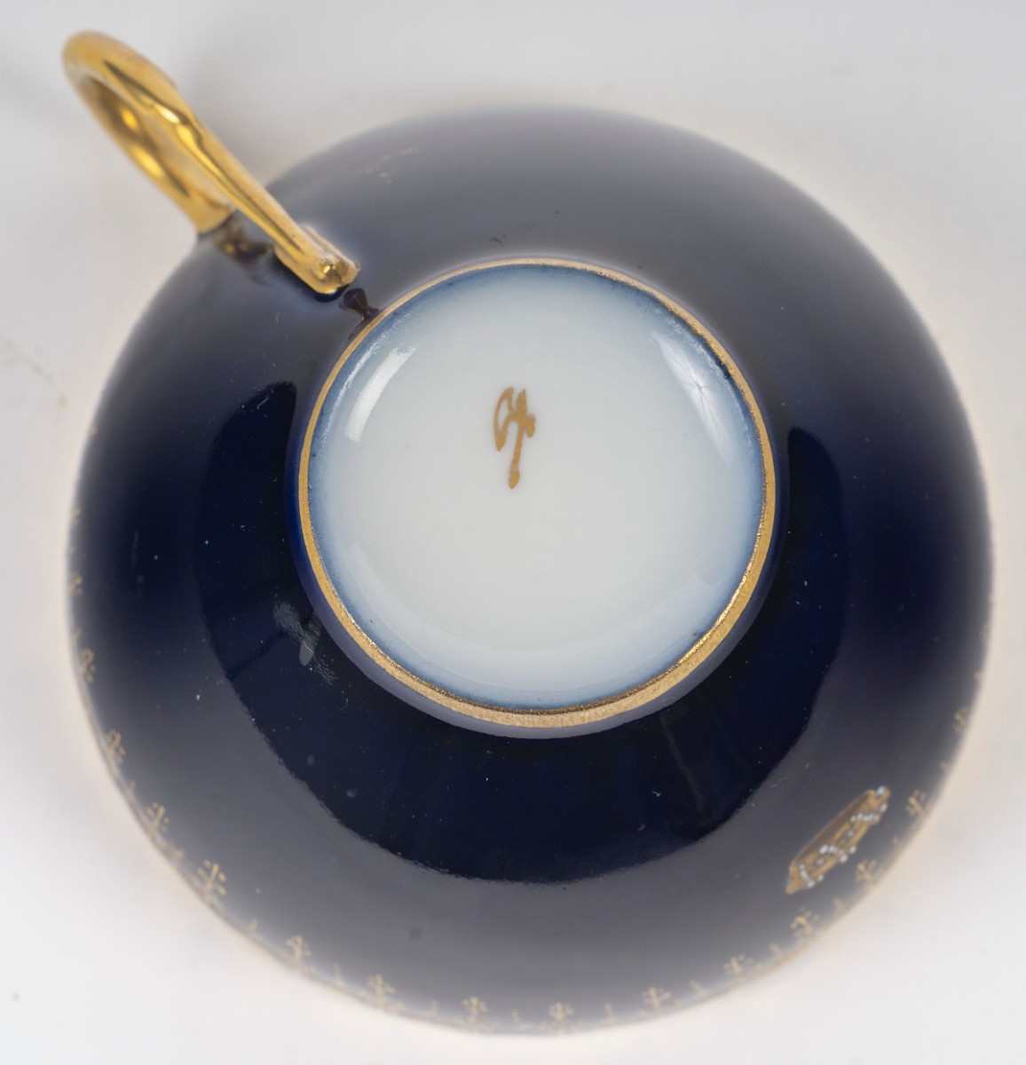 Tête à Tête Bleu De Sèvres Et Or Enamelé à Couronne De Baron "tours" 19th Century France-photo-3