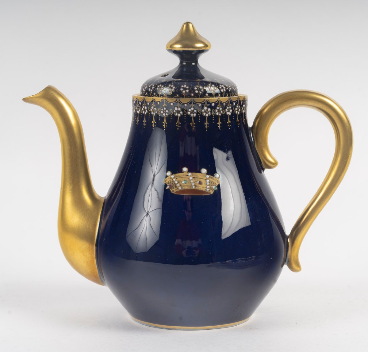 Tête à Tête Bleu De Sèvres Et Or Enamelé à Couronne De Baron "tours" 19th Century France-photo-4