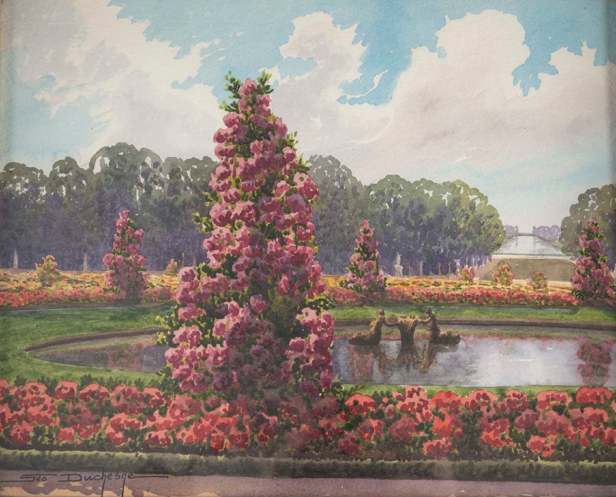 Géo Duchesne "the Gardens At Versailles" 19th Century-photo-2
