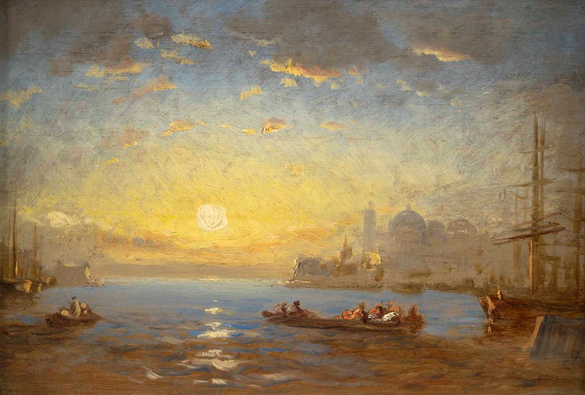 Lever de soleil à Venise (Santa Maria de la Salute )  Ecole française du XIX ème-photo-2