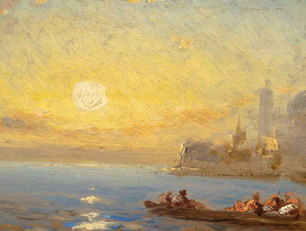 Lever de soleil à Venise (Santa Maria de la Salute )  Ecole française du XIX ème-photo-3