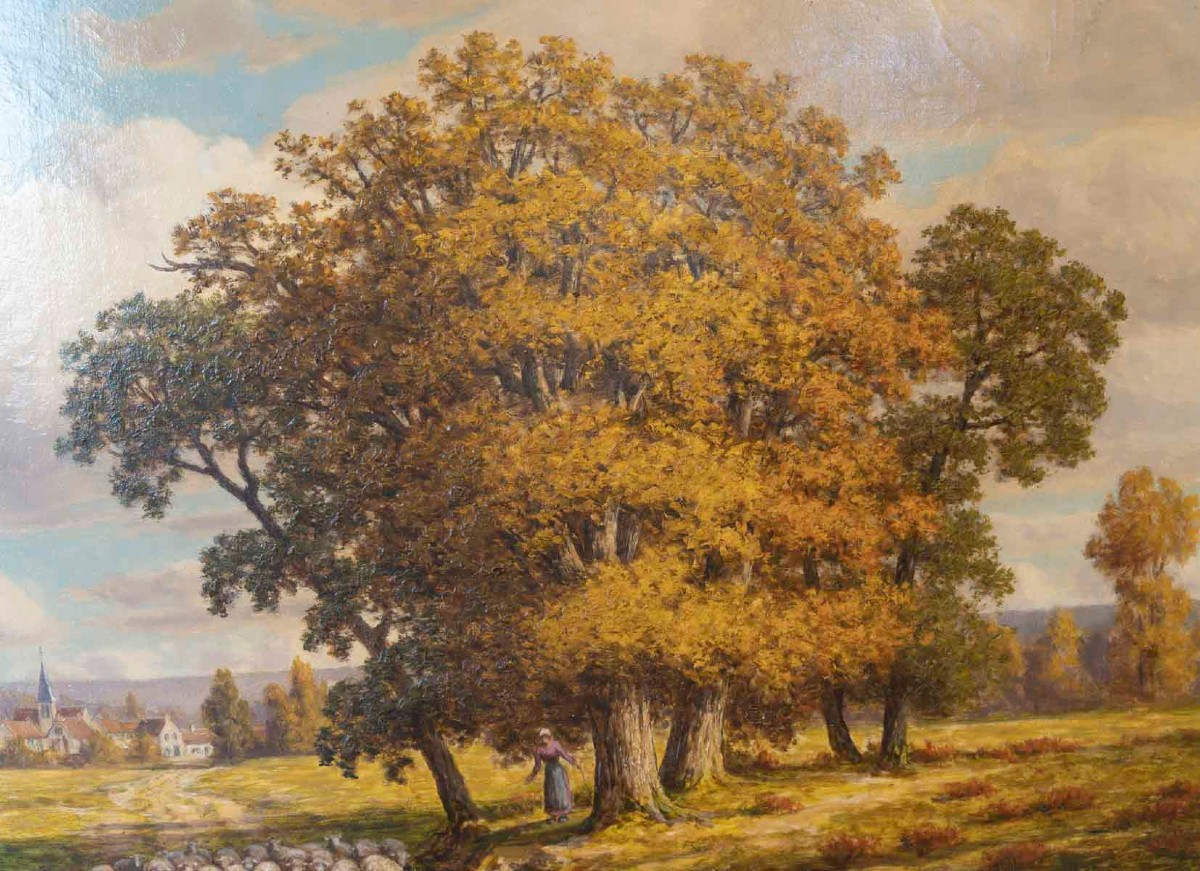 Adrien Schulz ( 1851/1931 )  "La Bergère et les Moutons à l'Etang "-photo-4