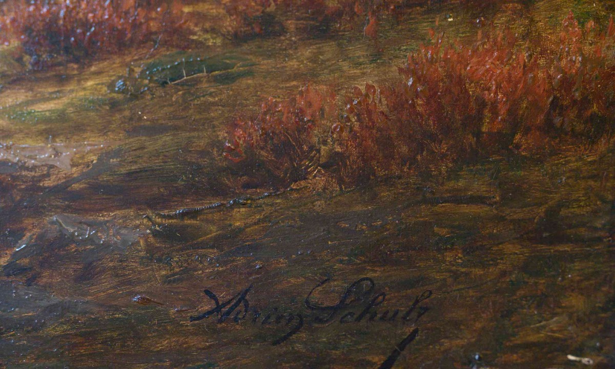 Adrien Schulz ( 1851/1931 )  "La Bergère et les Moutons à l'Etang "-photo-3