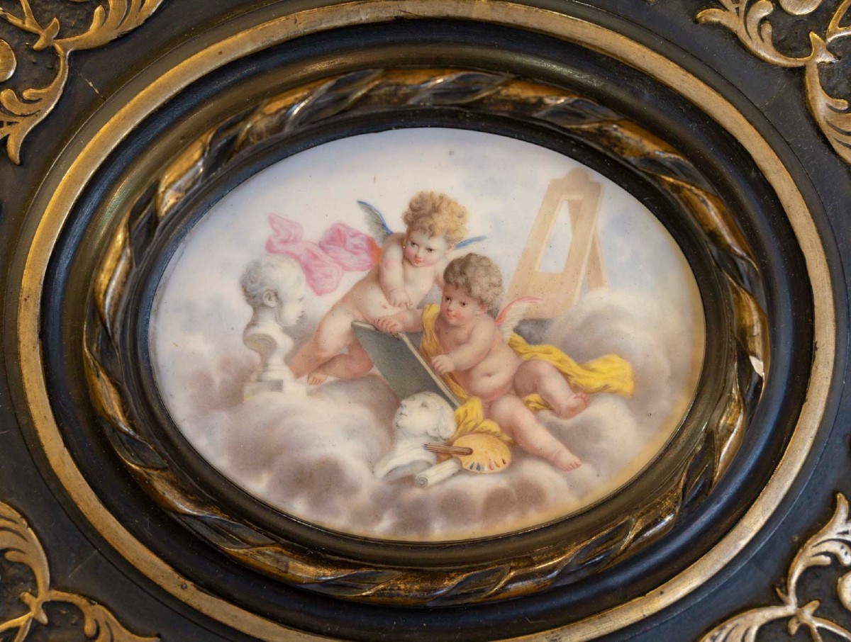 Two Putti On Porcelain With Attributes Of The Arts-photo-2