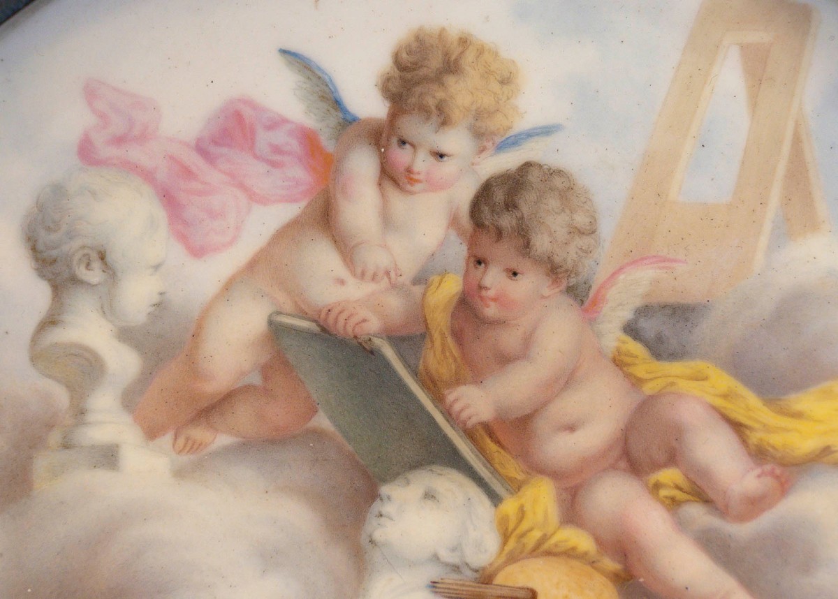 Two Putti On Porcelain With Attributes Of The Arts-photo-4
