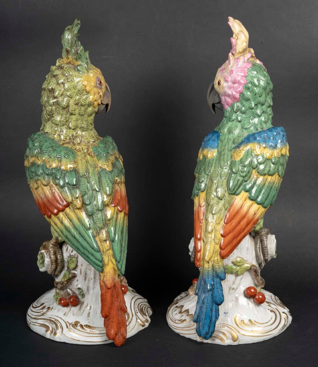 Paire de grands Perroquets en porcelaine "Paris 1840 "-photo-2