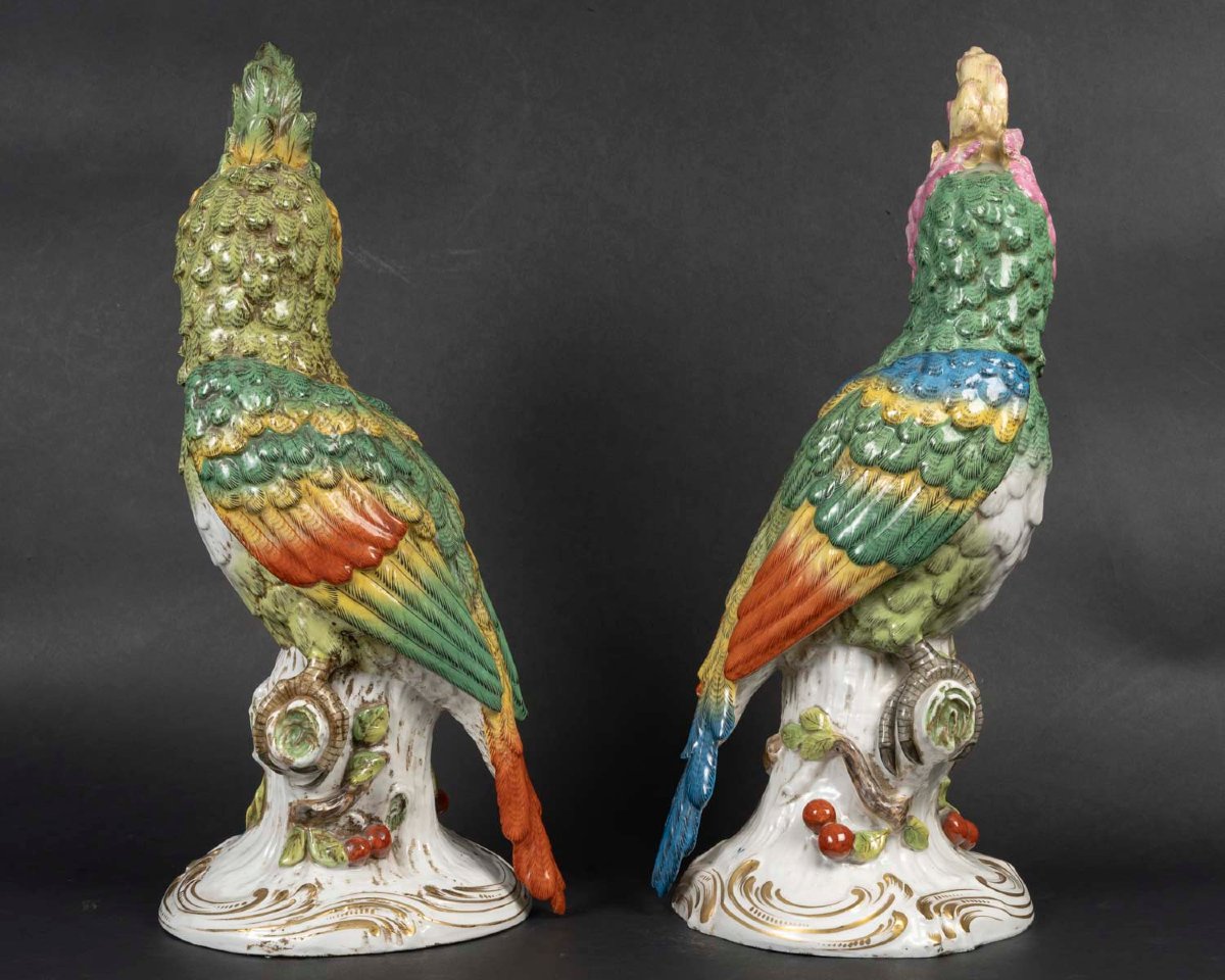 Paire de grands Perroquets en porcelaine "Paris 1840 "-photo-3
