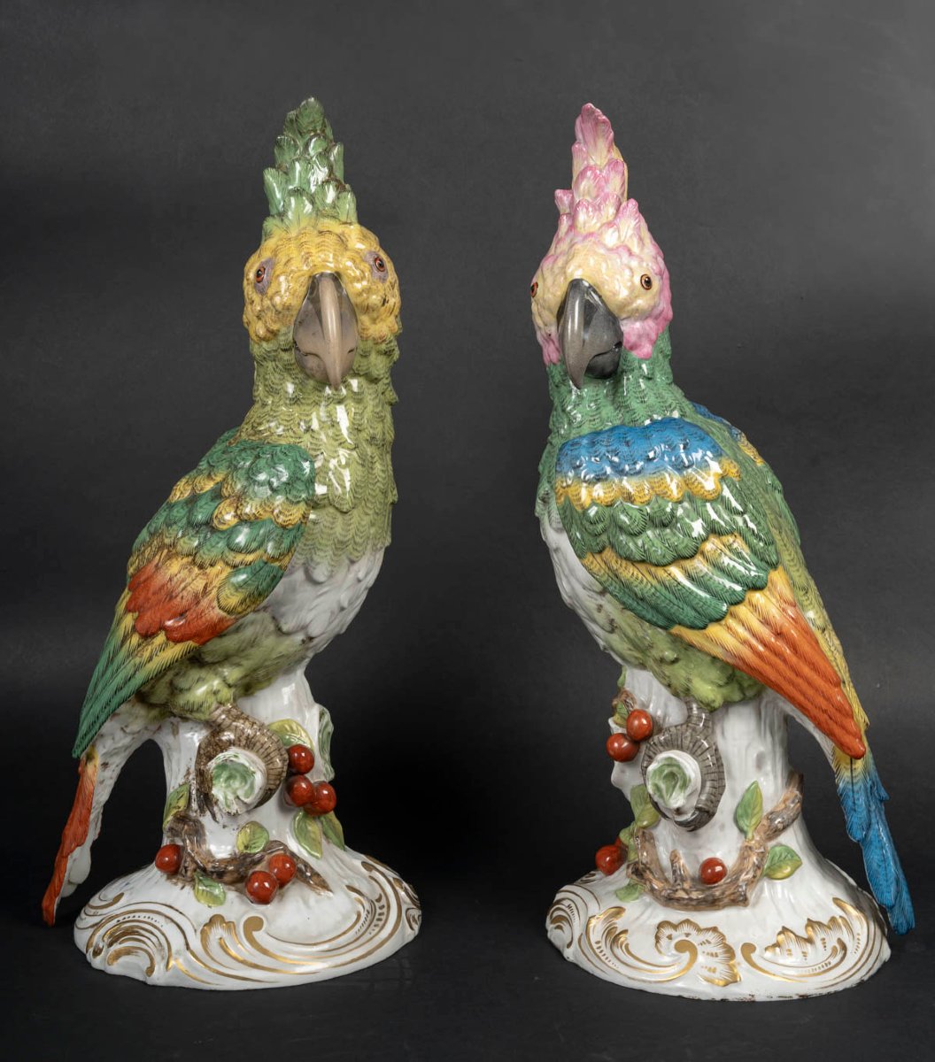 Paire de grands Perroquets en porcelaine "Paris 1840 "-photo-4