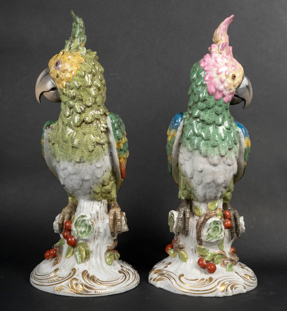 Paire de grands Perroquets en porcelaine "Paris 1840 "-photo-4