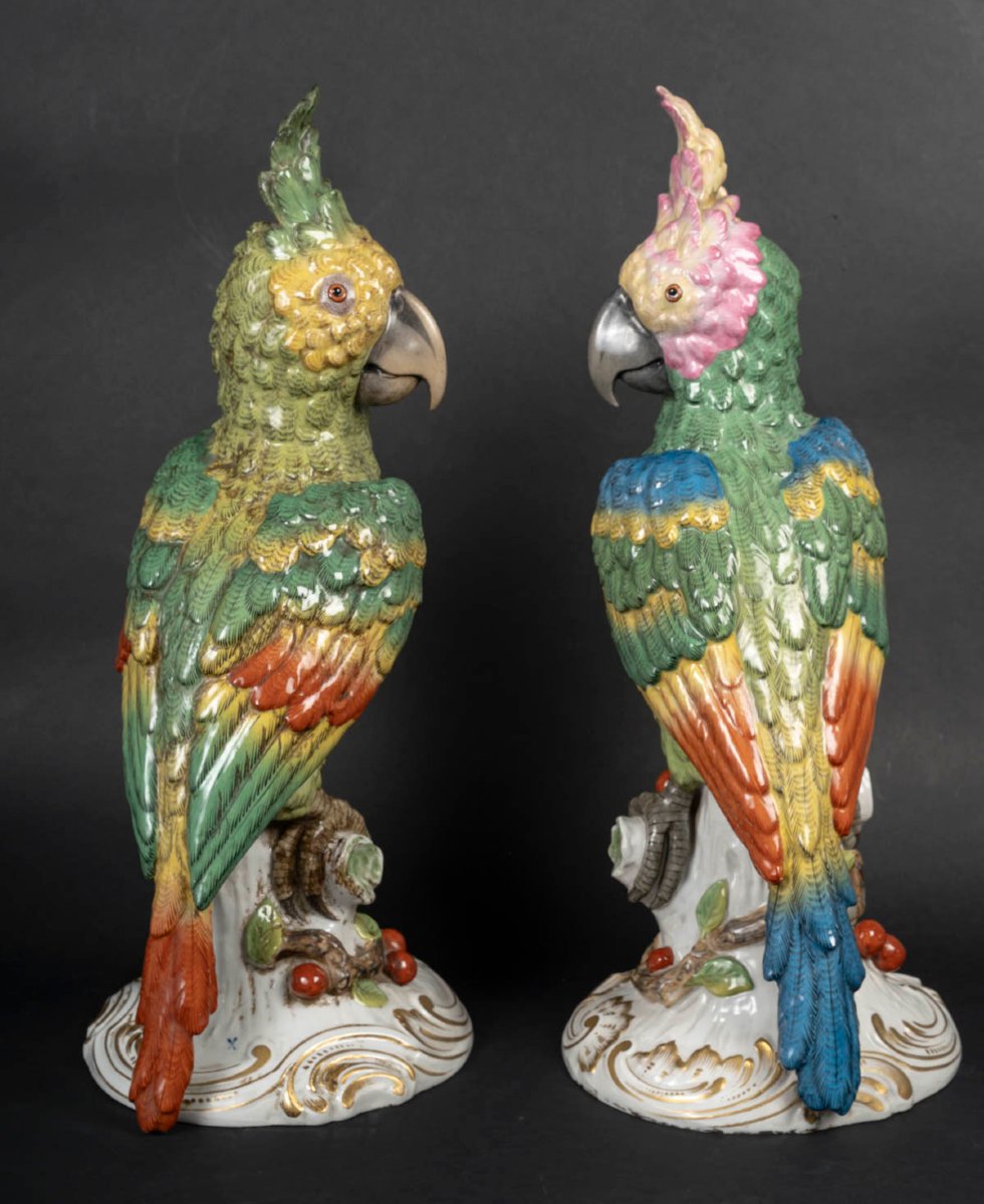 Paire de grands Perroquets en porcelaine "Paris 1840 "