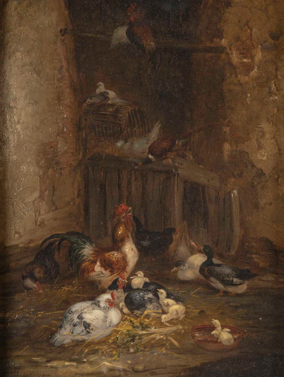 Paire de tableaux "Claude Guilleminet  1821/1885 "Scènes de Basse - cour-photo-2