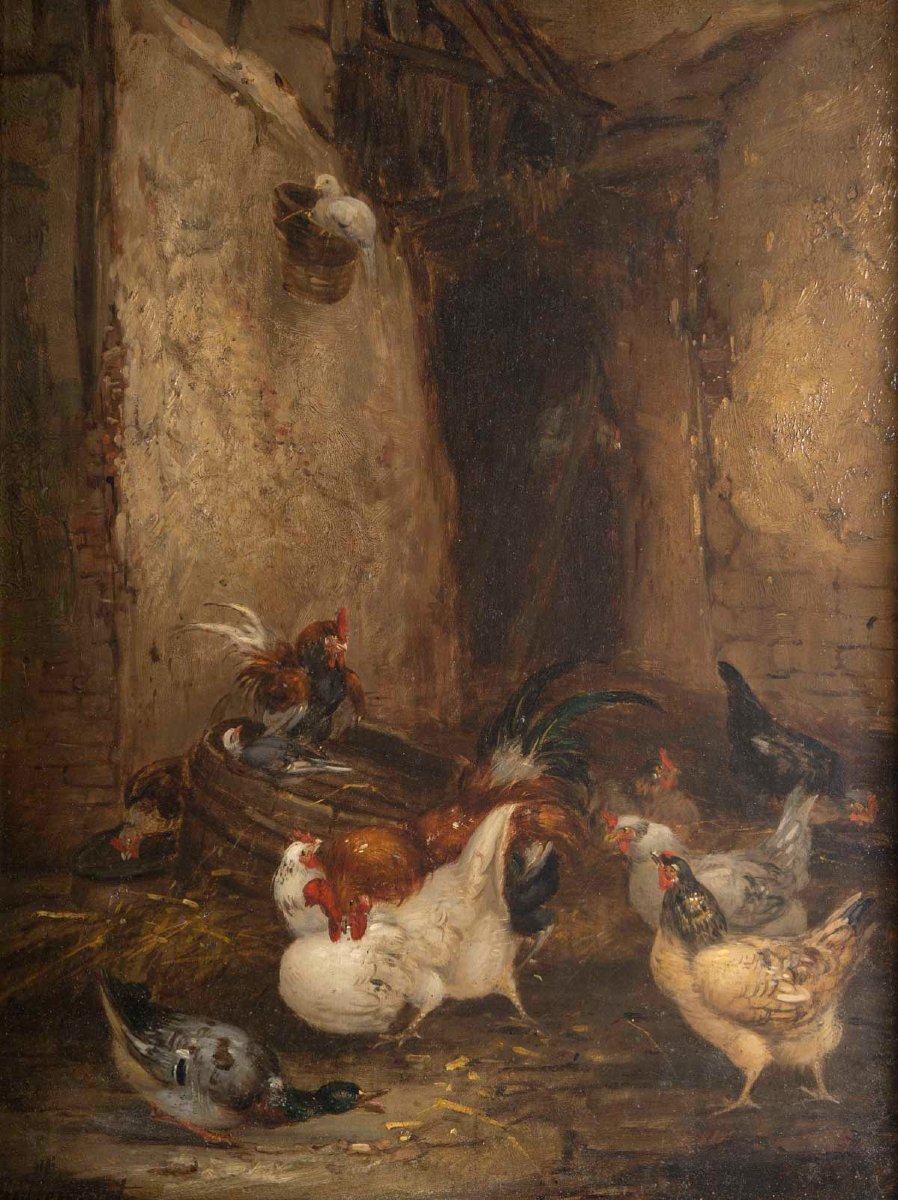 Paire de tableaux "Claude Guilleminet  1821/1885 "Scènes de Basse - cour-photo-3