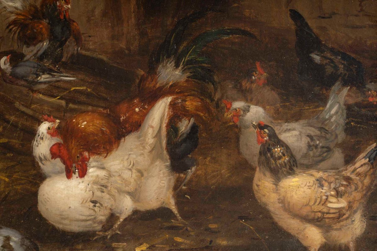 Paire de tableaux "Claude Guilleminet  1821/1885 "Scènes de Basse - cour-photo-4