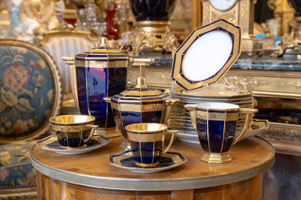 Service à Café+ Thé+ Gâteaux Bleu de Sèvres et Or "Art Déco " 1920  TLB-photo-2