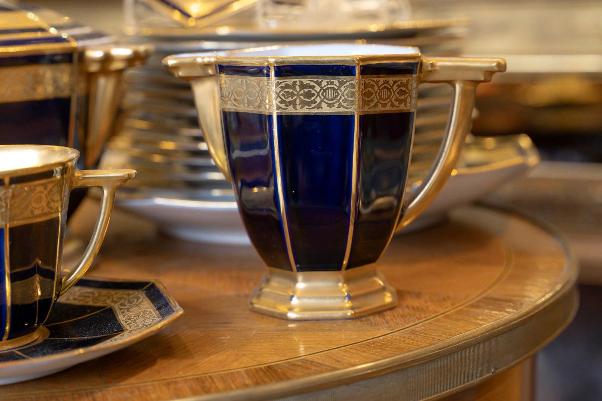 Service à Café+ Thé+ Gâteaux Bleu de Sèvres et Or "Art Déco " 1920  TLB-photo-4