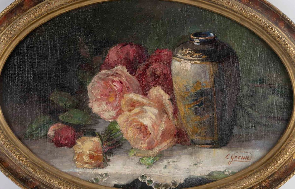 L. Grenier, "still Life With Roses," 19th Century-photo-2