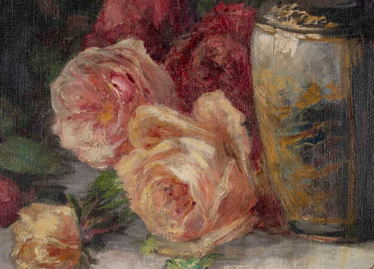 L. Grenier, "still Life With Roses," 19th Century-photo-3