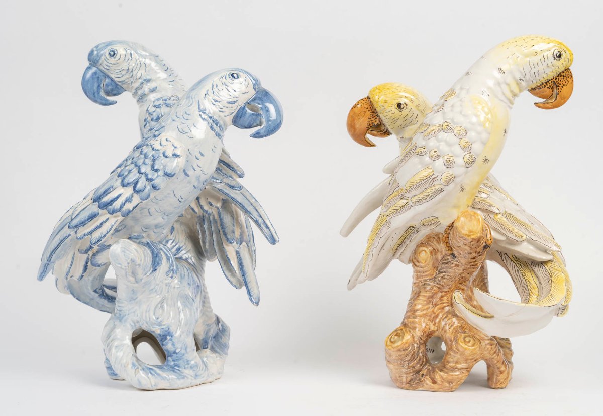 Two Groups Of Two "e. Bassamo" Parrots From The Late 19th Century-photo-1