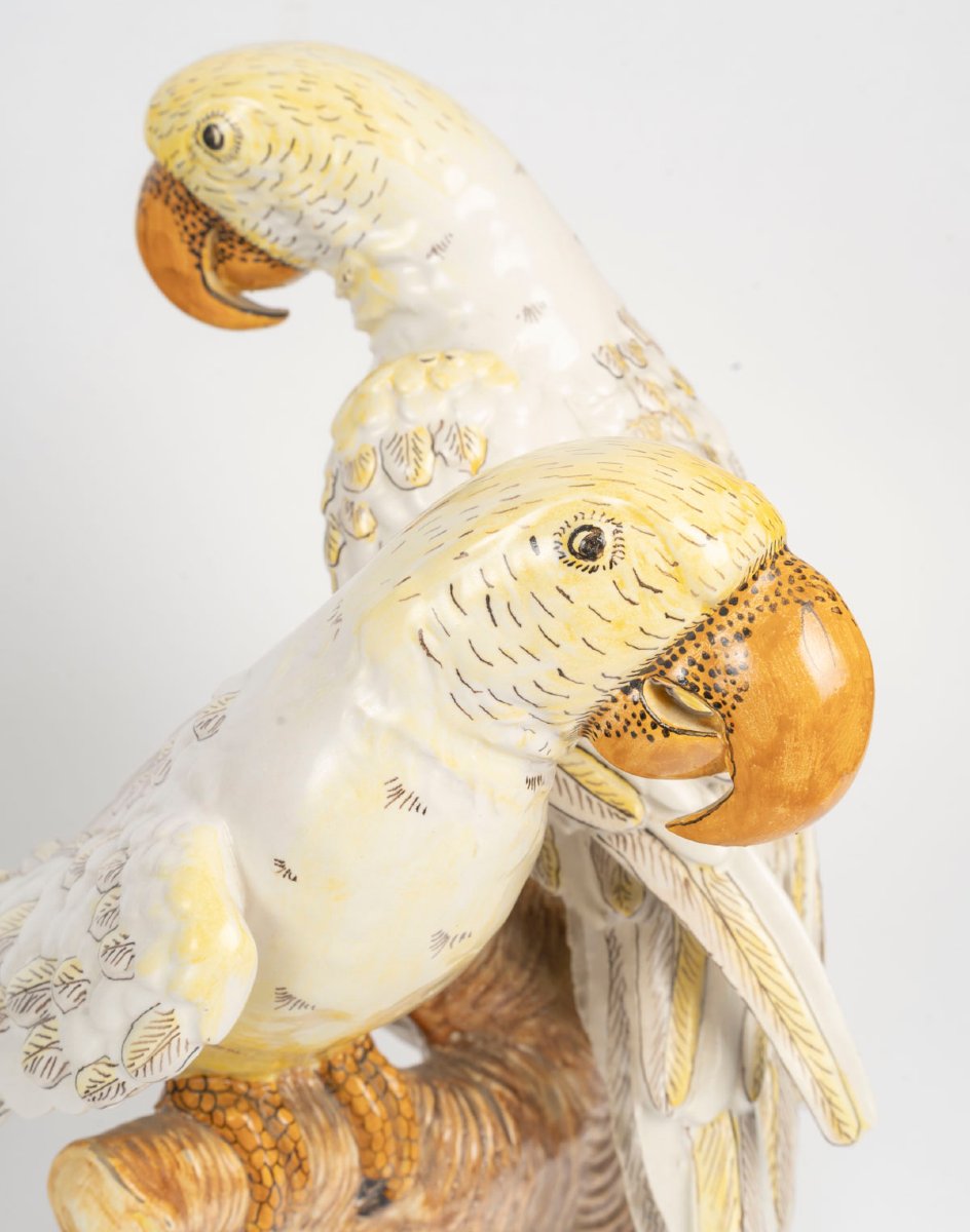 Two Groups Of Two "e. Bassamo" Parrots From The Late 19th Century-photo-3