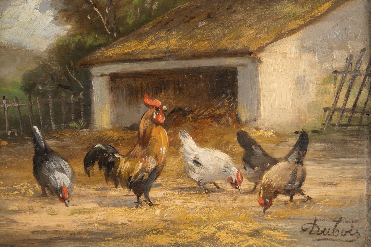 Louis Dubois (1830–1880) Two Paintings Titled "basse-cour"-photo-3