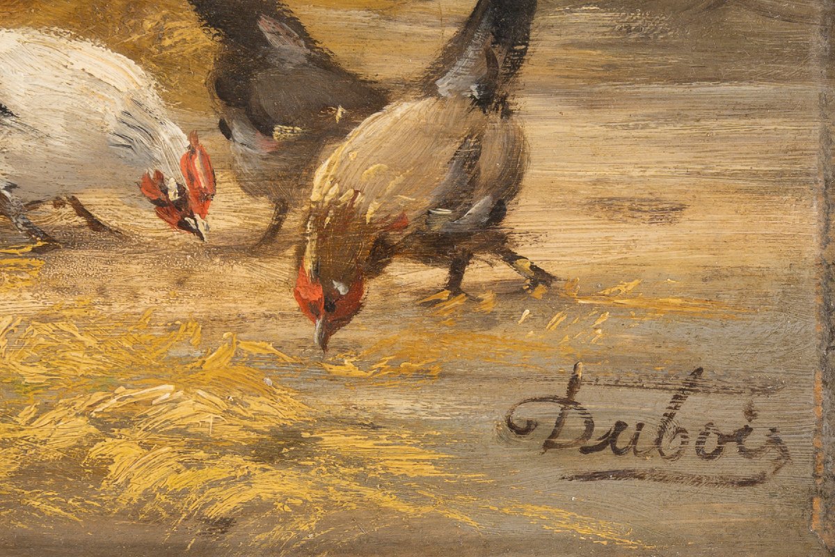 Louis Dubois (1830–1880) Two Paintings Titled "basse-cour"-photo-1
