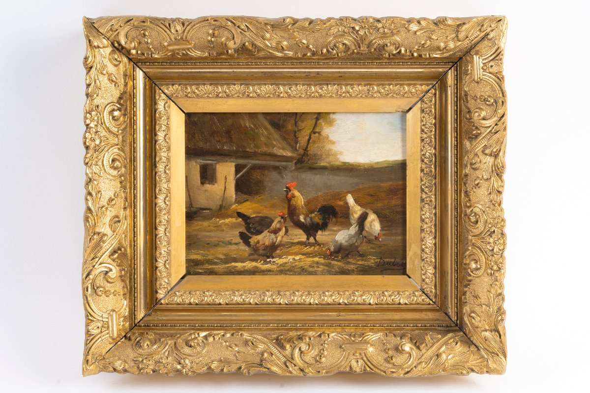 Louis Dubois (1830–1880) Two Paintings Titled "basse-cour"-photo-3