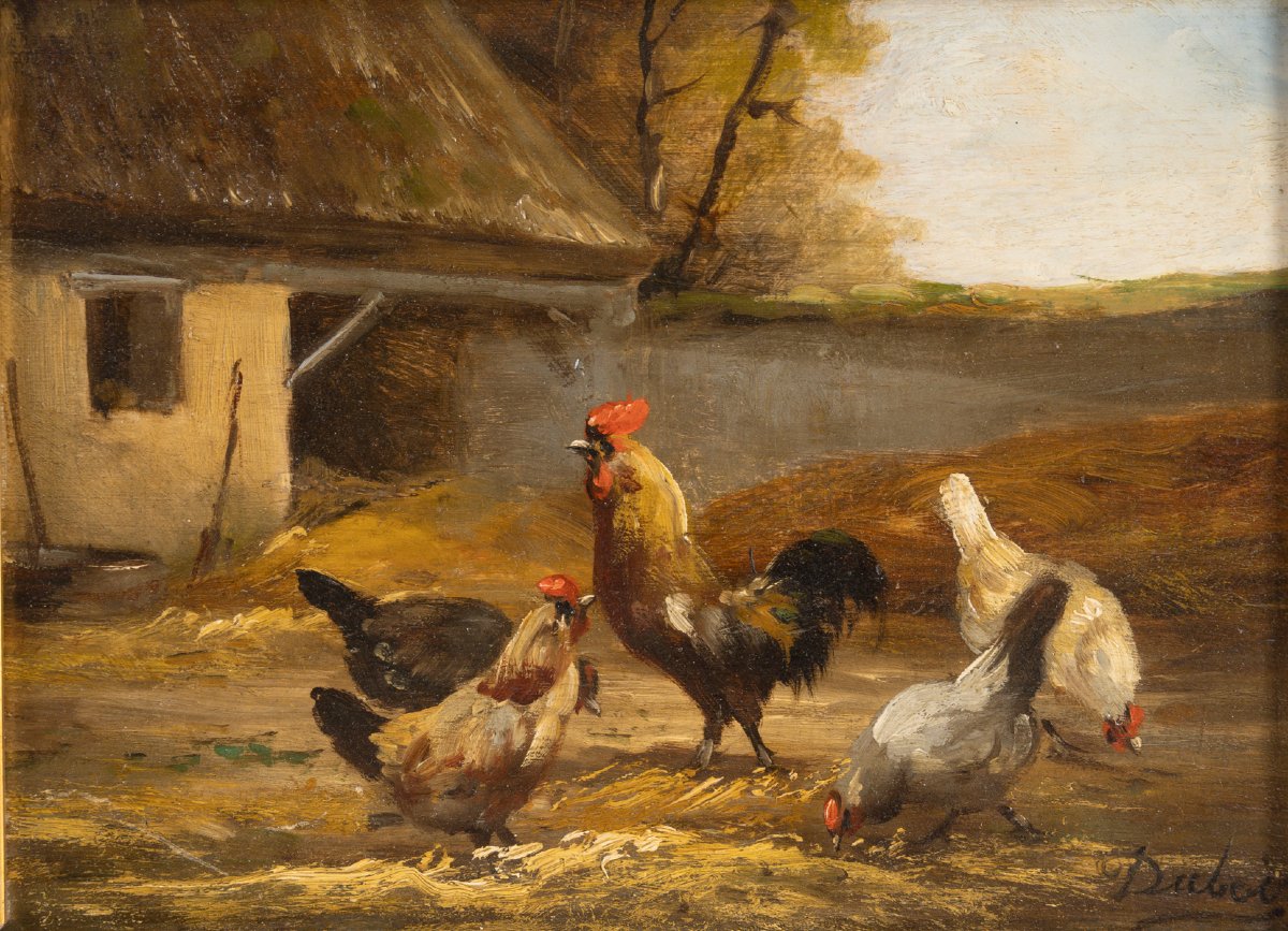 Louis Dubois (1830–1880) Two Paintings Titled "basse-cour"-photo-4